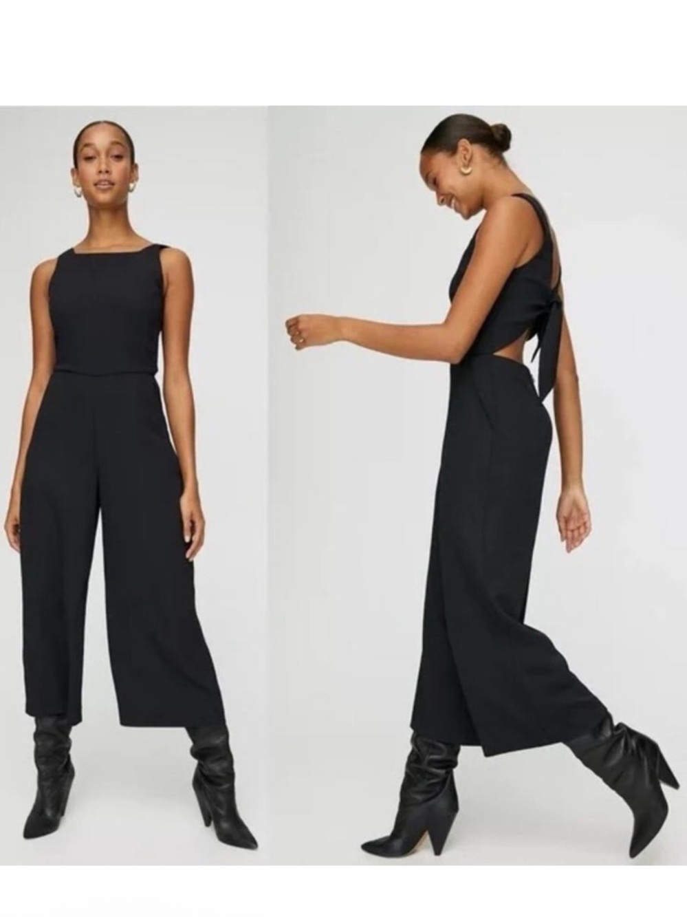 Aritzia Encoulement Jumpsuit Black Sleeveless Wide-Leg Open-Back Jumpsuit